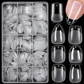 Clear Fake Nail Tips with Storage Box, 420pcs/box Short Almond Square Gel, Full Cover Soft Gel Nail Tips for Women and Girls - Specification: one-size, pattern: Medium Coffin