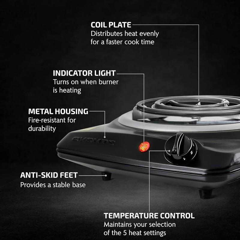 OVENTE Electric Countertop Single Burner, 1000W Cooktop with 6" Stainless