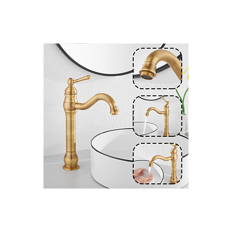 360° Swivel Antique Brass Bathroom Vessel Sink Faucet Single Handle