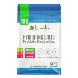 kevala Hydrating Salts Prebiotic Electrolytes – Variety Pack – Watermelon – Lemon Lime - Raspberry – Zero Sugar - with Agave Inulin – 15 Count Hydration Packets – Powder Drink