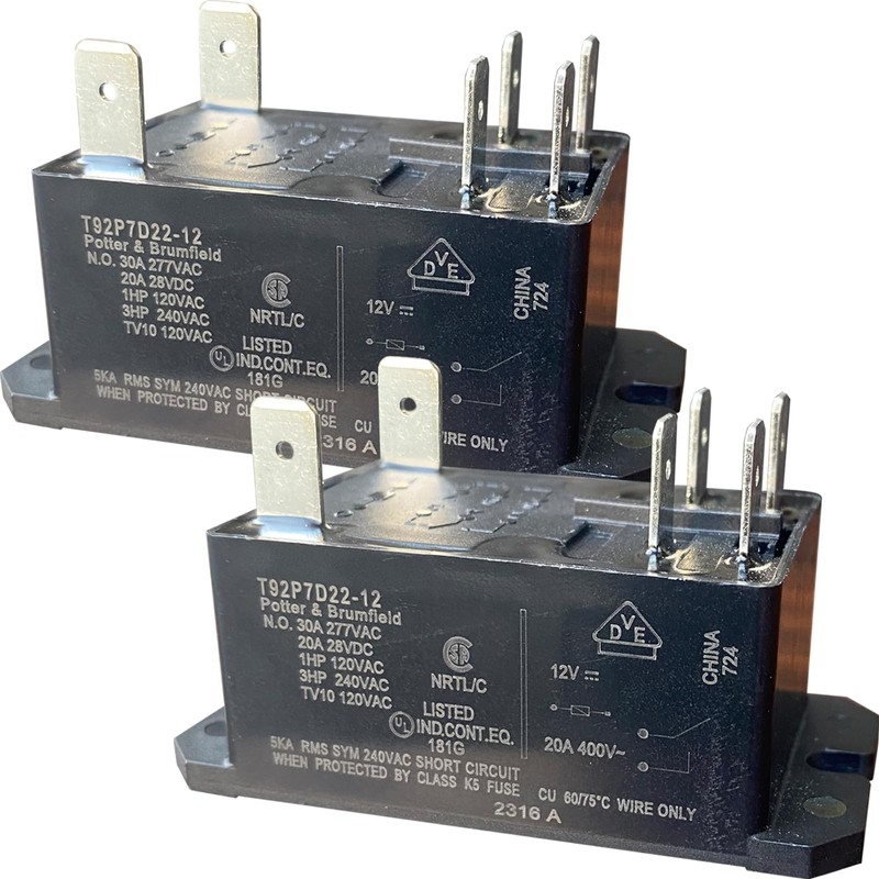 T92P7D22-12 Power Relay (2-Pack), 30A 12VDC DPST-NO 6-Pin, Compatible with
