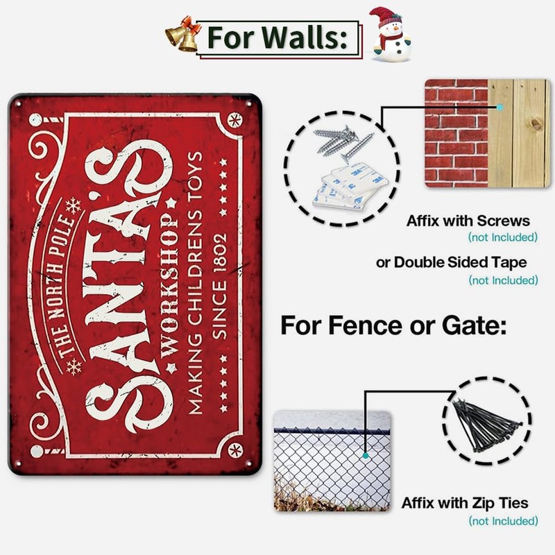 Retro Santa's Workshop Sign - 8x12 Inches Funny Christmas Wall