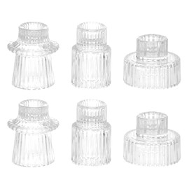 Taper Glass Candlestick Holders Set of 6, Tealight Candle Holders Small Centerpiece for Wedding, Festival, Party & Windowsill Decor, Clear