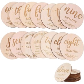 12 Pieces Wooden Baby Milestone Cards, Baby Monthly Milestone Marker Discs,Double Sided Photo Prop Milestone Discs for Newborn Photo Props Baby Shower Gifts