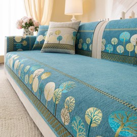 Aucrovee Chenille Boho Jacquard Couch Cover, Washable Sectional Sofa Covers for 3 Cushion Couch Sofa L Sharped Sofa, Non Slip Furniture Protector Slipcover (1 PCS 36"x82" Green)