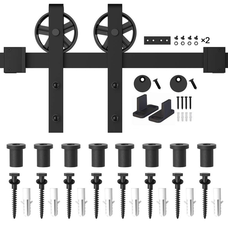 WINSOON 5-16FT Single Wood Sliding Barn Door Hardware Basic Black