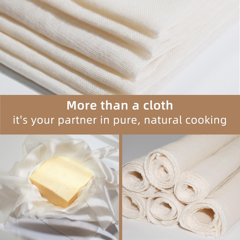 6-Pack Cheesecloth 20x20" Grade 100-100% Unbleached Cotton (Food-Grade), Fine Filtration