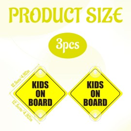 Kids on Board Car Safety Signs,3 PCS 5"x5" Baby On Board Sign for Car with Double Suction Cups,Bright Yellow and See,Reusable Child on Board Car Sign for Car Window Cling