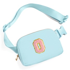 Gitus Belt Bag Fanny Pack Crossbody Bags with Initial Letter Patch Cute Stuff Birthday Gifts for Teenager Girls Trendy Preppy Stuff for Teen Girls Cool Stuff for Teens, Icing Blue, O