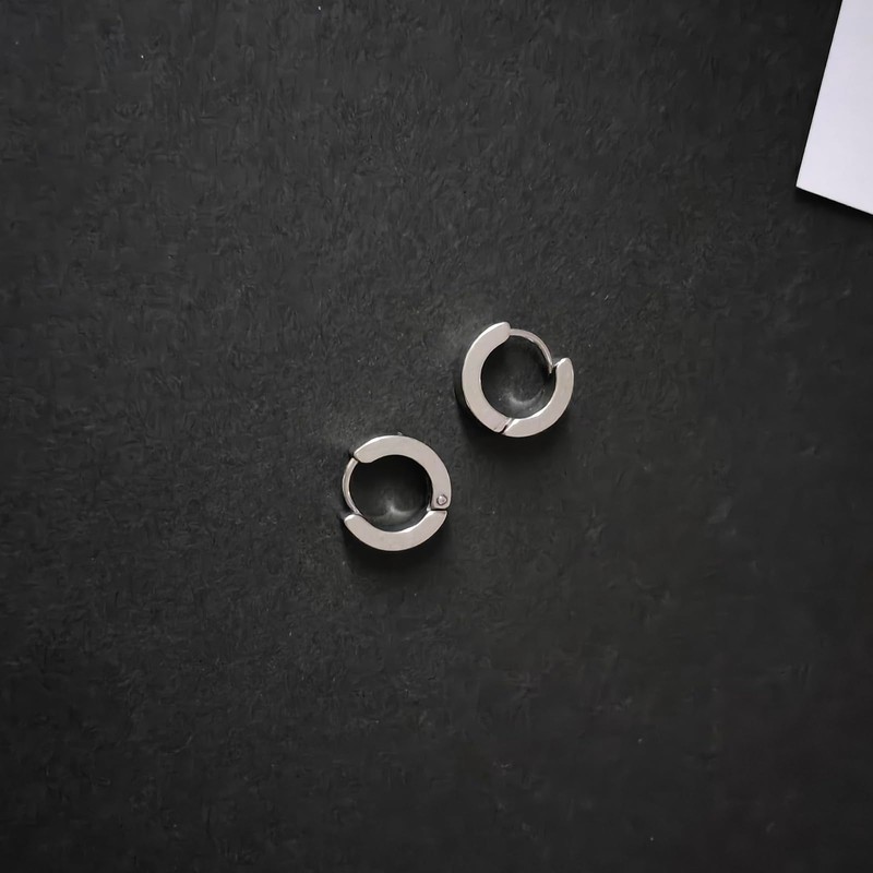 Silver Plated Small Hoop Earrings for Men Black Small Hoop