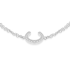 Tuscany Silver Women's Sterling Silver Rhodium Plated CZ Horseshoe Double Chain Bracelet - 17cm/6.5'- 19cm/7.5'
