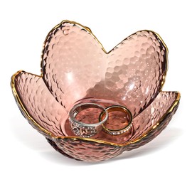 Lusofie Flower Ring Dish Jewelry Dish Tray Glass Jewelry Tray Cute Vanity Organiser Room Decor Small Trinket Ring Holder for Bathroom Engagement Gifts Flower Nightstand Decor for Mom
