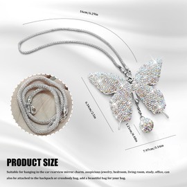 QZTYTY Bling Butterfly Diamond Car Accessories, Car Mirror Hanging Accessories, Crystal Rhinestone Auto Rear View Mirror Charms, Lucky Diamond Auto Hanging Ornament Pendant for All Cars (Light Blue)