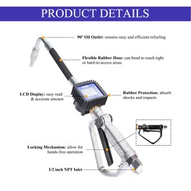JAHEZYAN Digital Oil Control Valve Meter Dispenser, with 1/2" NPT Inlet, Digital Oil Control Valve Meter Nozzle Gun, with LCD Display, Air Operated Oil Control Valve Gun, for engine oil etc