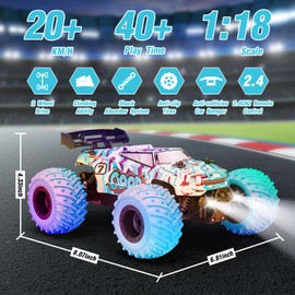 RC Cars, Remote Control Car Monster Truck for Boys Age 4-7 8-12, 2.4GHz 2WD Rc Car with Bodylight, All Terrain Remote Control Truck, Toy Cars Fast RC Car 20KMH, 40Mins