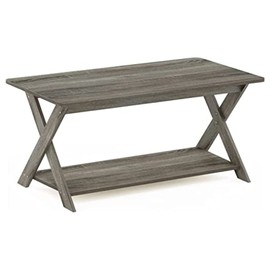 Furinno Modern Simplistic Criss-Crossed Coffee Table, 35.4 in x 19.6 in x 16 in, French Oak Grey
