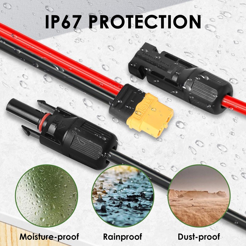 MOOKEERF Solar to XT60 Extension Cable 10AWG 6FT Solar Connector