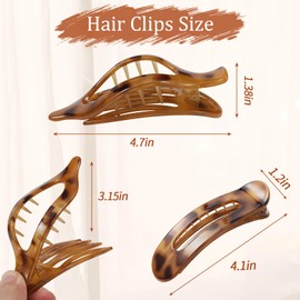 8 Pack Flat Hair Clips, 2 Styles Tortoiseshell Flat Hair Claw Clips for Women, French Design Glossy Claw Clips, Strong Hold Non-Slip Hair Accessories for Thin Thick Hair, Duckbill Hair Clips for Gifts