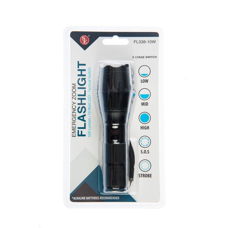 SE Black 500 Lumens Emergency Focus Flashlight - FL338-10W