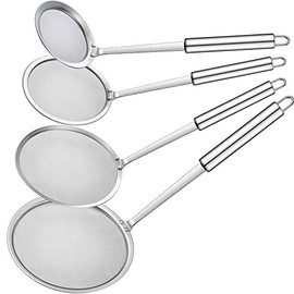 4 Pack Fine Mesh Skimmer Spoon 201 Stainless Steel Hot Pot Fat Skimmer Mesh Strainer Spoon for Oil Filter Skimming Grease and Foam with Long Handle Kitchen Cooking Food Strainer Ladle