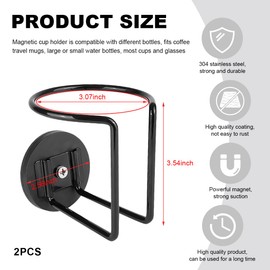 SHMZK 2PCS Magnetic Cup Holder, 304 Stainless Steel Cup Caddy Strong Magnet Mount Drink Holder, Heavy Duty Portable Bottle Holder for Tractor Refrigerator Treadmill Metal Surface