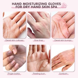 AUSLKA Hand Mask Moisturizing Glove 6 Pairs, Hand Care Moisturizing Gloves with Shea Butter, Hydrating Hand Masks, Hand Peeling Mask for Dry& Dead Skin, Men Women (Rose)