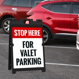Stop Here For Valet Parking Sidewalk Sign Kit, 18x24 Inches, With A Frame Stand, Made in USA
