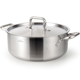 HOMICHEF 15 Quart LARGE Stainless Steel Braiser Pan with Lid - Commercial Grade NICKEL FREE Stainless Steel Healthy Braiser Pot 15 QT - Matte Polished Braising Pan Large
