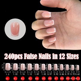 False Nails Tips Set - 240 Pieces French False Nails for Sticking - Artificial Nails Medium Coffin Nail Art Manicure Fake Nails for Women and Women (Gradient Baby Pink)