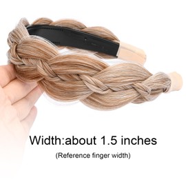 VOPPIS Wide Braided Headband with Teeth Synthetic Hair Plaited Headband Fishtail Braided Hair Band Hairpiece for Girls Women Beauty Accessory (Sandy Blonde, Wide)