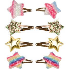 8PCS Exquisite Hair Accessories for Girls,Star Shaped Cute Hair Clips,Metal Snap Hair Pins Sparkly Barrettes for Girls Kids