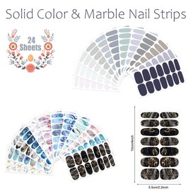 JERCLITY 24 Sheets Nail Wraps Self-Adhesive 12 Sheets Marbling Nail Polish Strips 12 Sheets Solid Gradient Color Nail Polish Stickers for Women Nail Art with Nail File(Color-05)