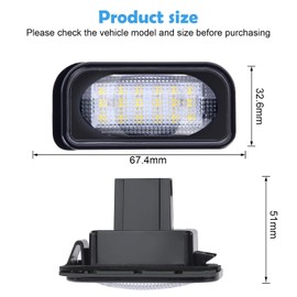 URAQT LED License Plate Light, 2 Pieces, 6500 K Number Plate Light, 400 Lm, Rear Light, White, Number Plate 12 V, Built-in Canbus, Compatible with Benz