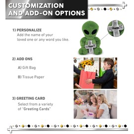 DolliBu Alien Stuffed Animal with Silver Cross and Personalization - Religious Baptism Gifts for Boys and Girls, Dedication Christening Gifts Plush Prayer Toy Healing Teddy Bear - 11 Inches