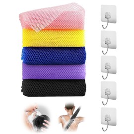 Proxima Direct 5 Pack 80 x 30CM African Net Sponge with 5 Hooks African Exfoliating Net African Bath Sponge African Scrubbing Long Net Rag African Wash Net Shower Body Scrubber for Daily Shower Bathing