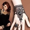 TseenYi Lace Ring Bracelet Crystal Black Ring Hand Chains Lace