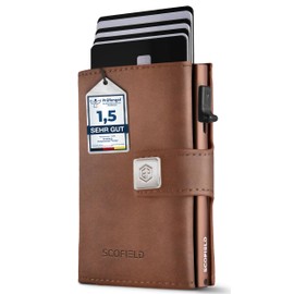 SF SCOFIELD Trinity Slim Wallet with Coin Compartment, Premium Credit Card Holder for 10-12 Cards, RFID Protection, Wallets for Men, Smart Wallet, Vintage Brown - Caramel Brown, Modern