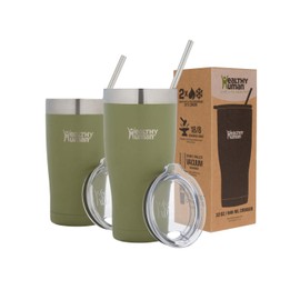 Healthy Human Insulated Stainless Steel Tumbler Travel Cruiser Cup with Straw and Lid 32 Olive