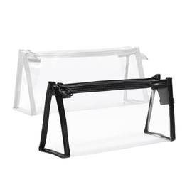 FveVqe 2 Pcs Triangle Design Large Pencil Case, Clear Pencil Case for Exams, Versatile Storage for Stationery, Toiletries, Makeup, Travel & Office Supplies(Transparent and Black)