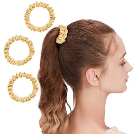OLESILK Set of 3 100% Silk Hair Bobbles Small Scrunchies Hair Accessories Braid Rubber Rings Elastic Hair Bands Gold