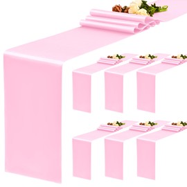 YMHPRIDE 6 Pack Pink Table Runner Satin Table Runner, 12x72 Inch Long Silk Table Runner for Wedding Party Birthday Banquet Table Decoration - Pink