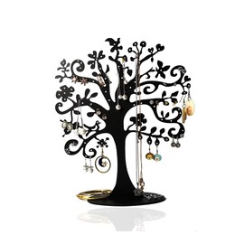 Qktxktzy Tree of Life Earring Tree Stand Holder with 77 Small Holes for Hanging Dangly Earrings Ear Studs, Metal Black Earring Jewellery Organiser, Perfect Gifts for Girls Women Mother