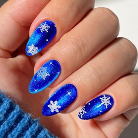 JMEOWIO Gel Nail Stickers Christmas Cat Eye Snowflake Semi Cured Gel Nail Strips Wraps UV/LED Nails Art Design Decoration Accessories 5843