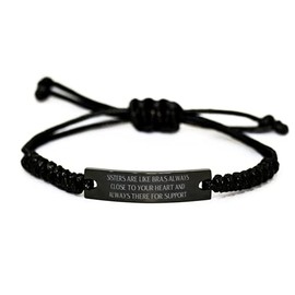 Cute But Rude Perfect Sister Black Rope Bracelet, Sisters are Like Bras Always, Gifts for Little Sister, Present from Sister, Engraved Bracelet for Sister