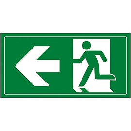 V Safety Fire Exit Man Running Left Sign - 300x150mm - Green 1mm Rigid Plastic