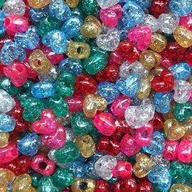 BeadExplosion Heart Beads Glitter Sparkle Mix Pony Beads Pk50 Made in USA, B07781, Multicolor