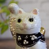 Maneki Neko Figurine, Pottery, Kutaniyaki, Right-Handed, Maneki Neko, Flower Murasaki,