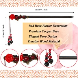Dremisi 2 Pieces Hair Stick, Retro Wooden Hair Stick, Vintage Flower Hairpin, Handmade Hair Stick for Women Long Hair, Chinese Hair Chopstick, Japanese Hair Accessories