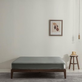 Tospass Satin Spannbettlaken 160x200 cm Boxspringbett Topper Dunkelgrau Luxus Seide Glanzsatin Spannbetttuch Glatt Leintuch Weiche Microfaser Bettlaken für Matratze bis 15-30 cm Hohe