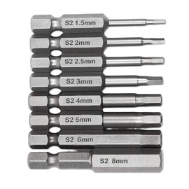 Hex Wrench Bit Precision Screwdriver Set, 0.25 inches (6.35 mm), Magnetic Adsorption, Hexagon Bit, 2.0 inches (50 mm) Length, H1.5-H8, Electric Screwdriver Bit Tool, Pack of 8